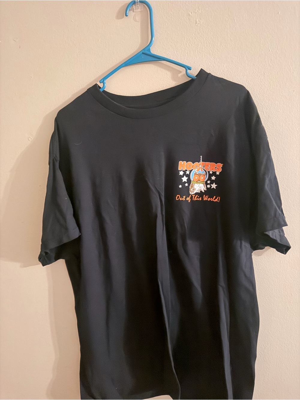 Hooters Black Tee with Orange Logo and White Stars